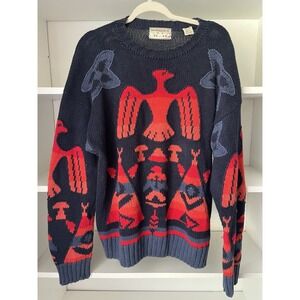 Vtg Mens Sweater Aztec Western Bird Phoenix Teepee Native American‎ Woods Gray M